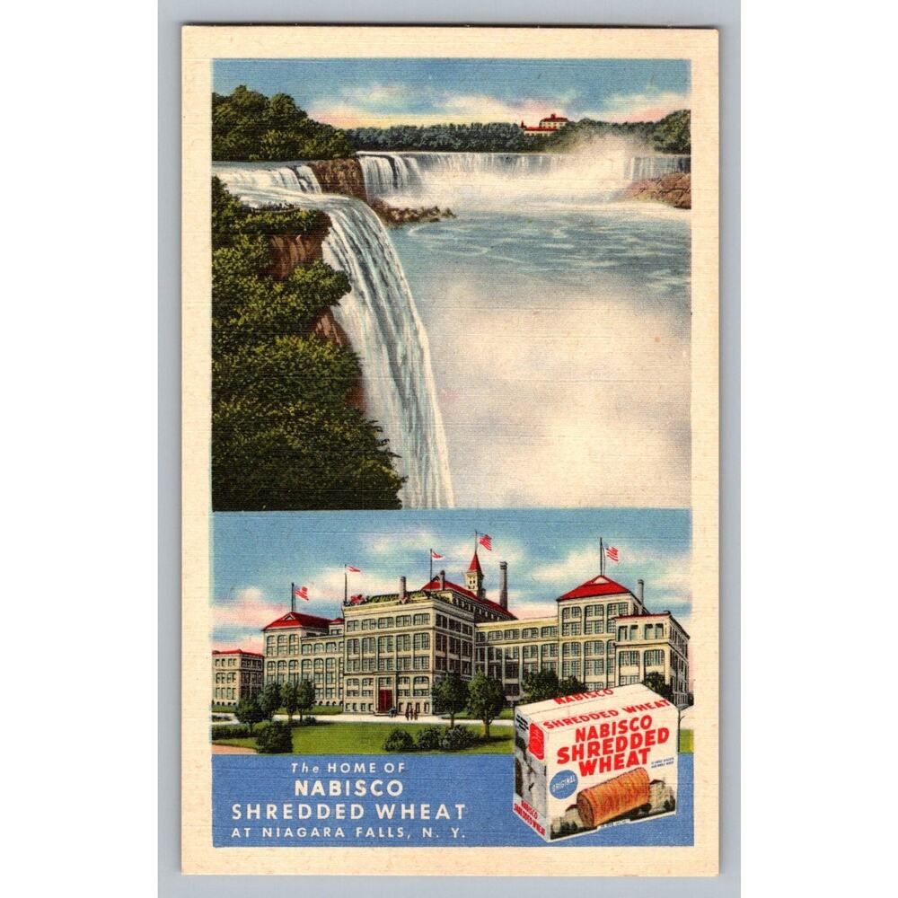 Niagara Falls NY Nabisco Shredded Wheat Factory Linen Postcard Advertising